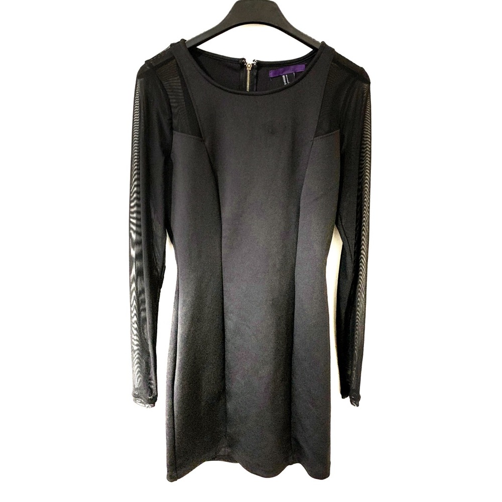 Forever 21 Black Mesh Long Sleeve Bodycon Dress
